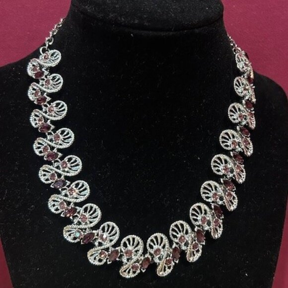 DODDS Purple Rhinestone Silver Link Statement NECKLACE/EARRINGS SET - Picture 6 of 11